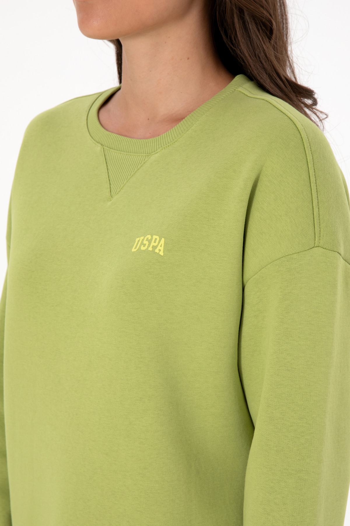 U.S. Polo Assn.  Kadın Fıstık Yeşili Şardonlu Bisiklet Yaka Basic Sweatshırt 50313586-VR087 - Görsel 7