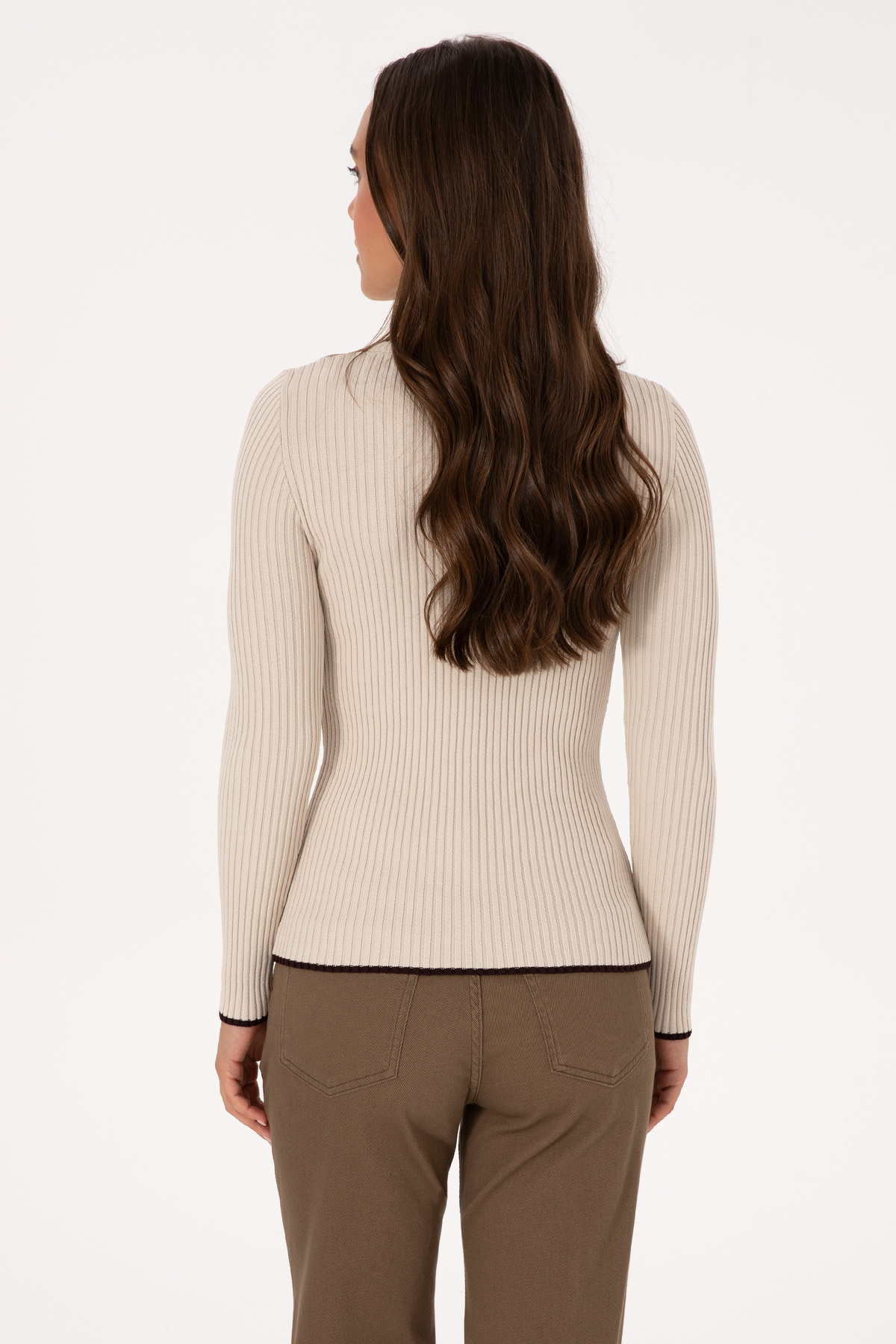 U.S. Polo Assn.  Kadın Taş Melanj Bisiklet Yaka Kazak 50314780-VR225 - Görsel 5