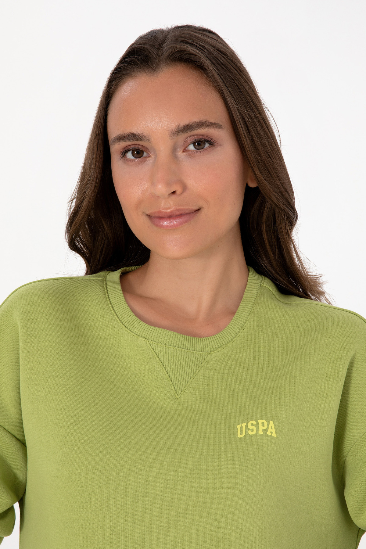 U.S. Polo Assn.  Kadın Fıstık Yeşili Şardonlu Bisiklet Yaka Basic Sweatshırt 50313586-VR087 - Görsel 2