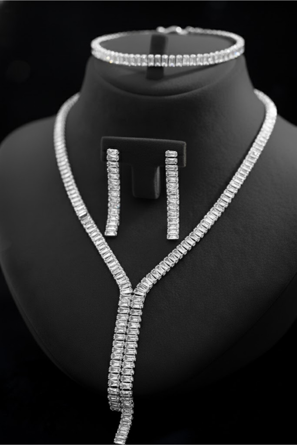 OSMANLI GÜMÜŞ Kadın Bijuteri Kolye Bileklik Küpe Tam Set - Elora Model Baget Taşlı Zarif Su Yolu Tam Set