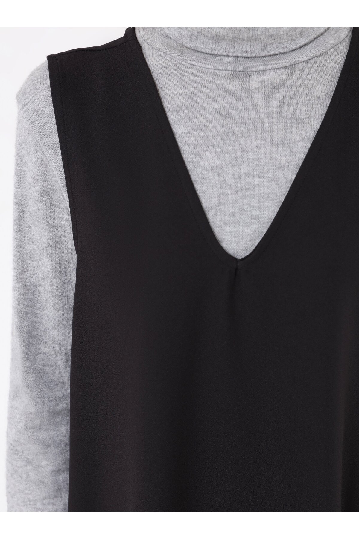 Refka  Kalın Askılı Cep Detaylı Tesettür Elbise - Siyah - - Görsel 5