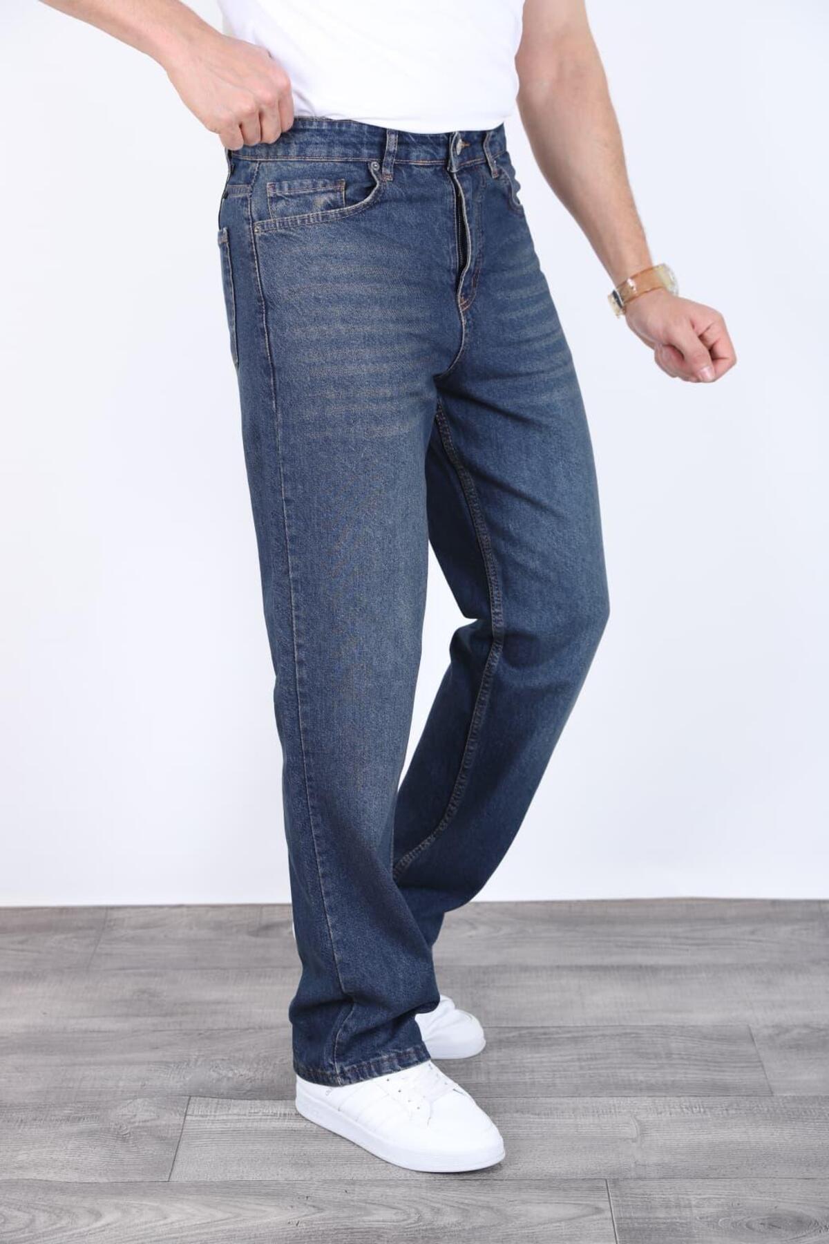 Genel Markalar  Erkek Tintli Baggy Kot Pantolon - Geniş Kalıp Günlük Rahat Denim Jean - Görsel 4