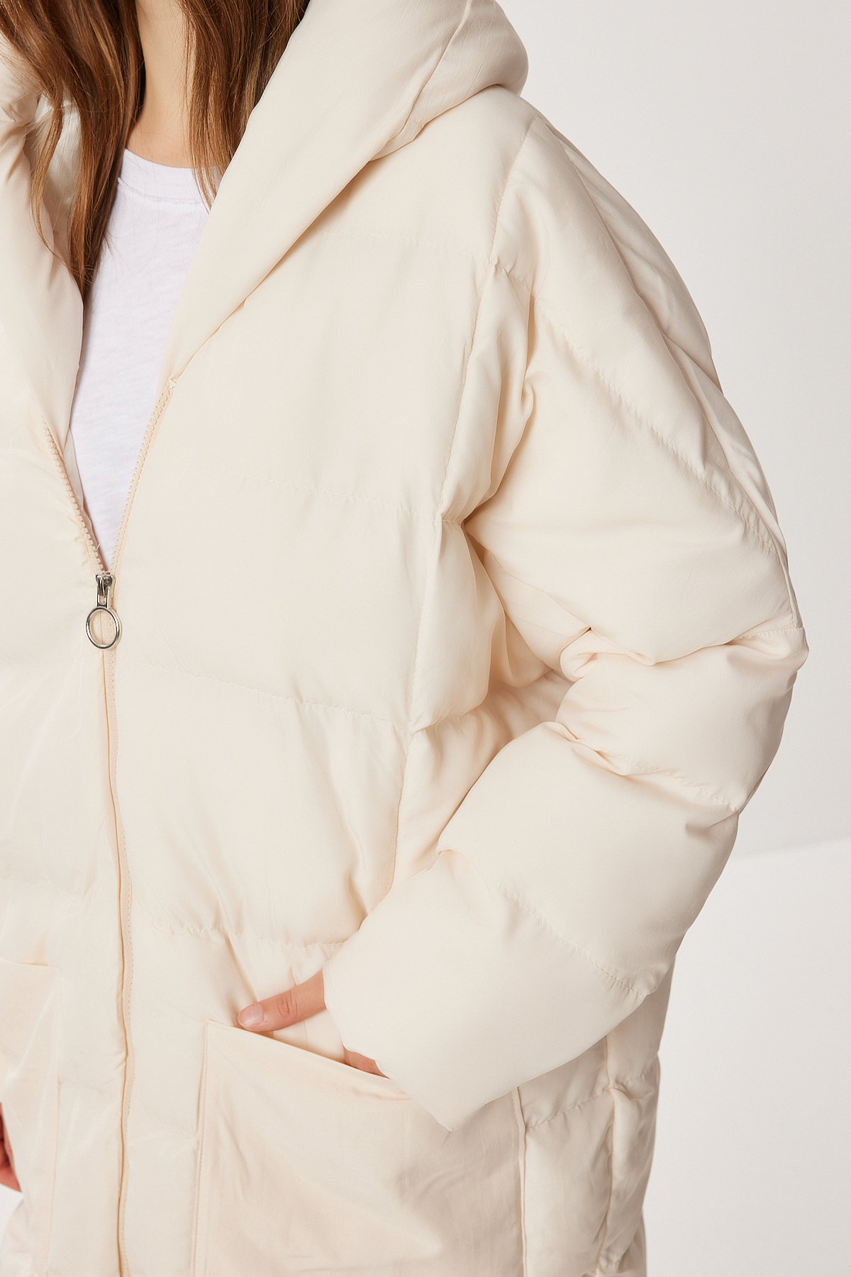 Lovelyİstanbul  Kapüşonlu Oversize Şişme Mont LNT0014 KREM - Görsel 6