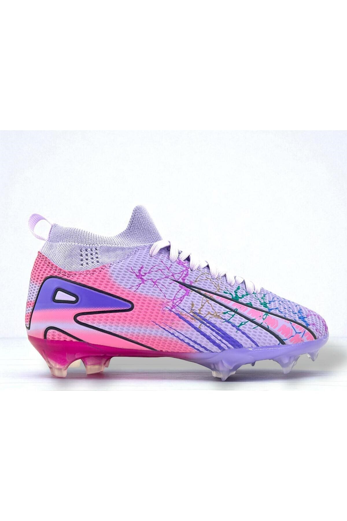 Unisex Lila Bağcıklı Futbol Kramponu Rahat Spor Ayakkabı