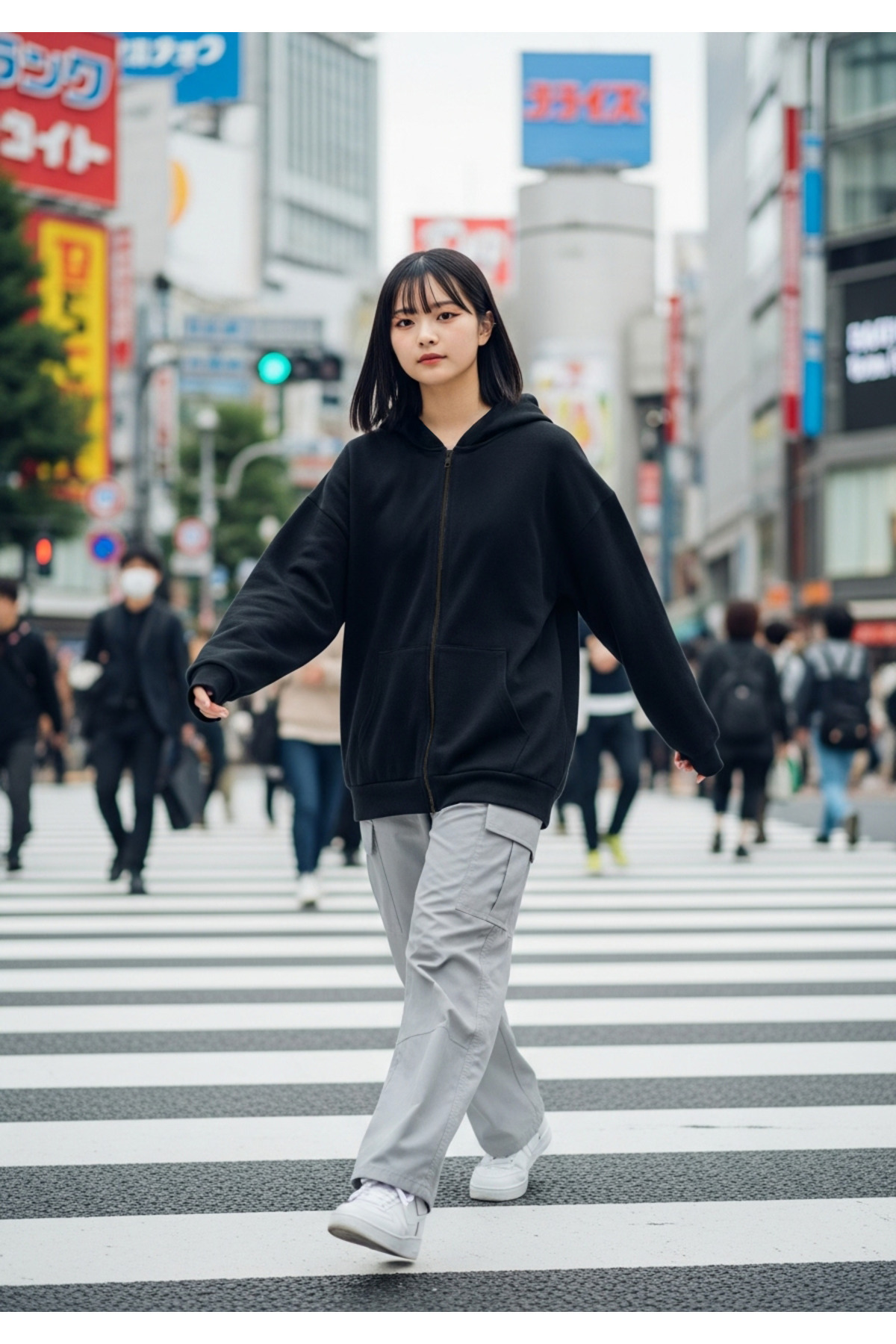 Unisex Siyah Fermuarlı Kapüşonlu Oversize Hırka — مشکی FRK0001BLACKHRK0001 — تصویر 4 از 6