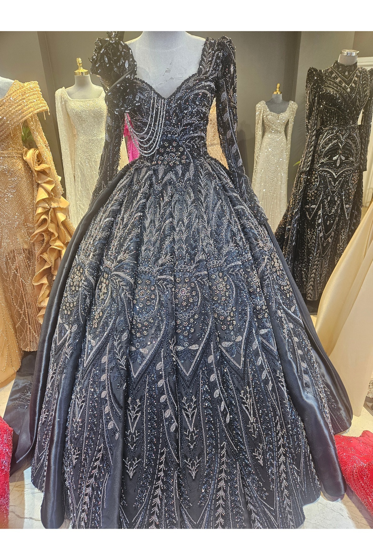 BY SD MY DREAM Siyah kollu prenses nişanlık