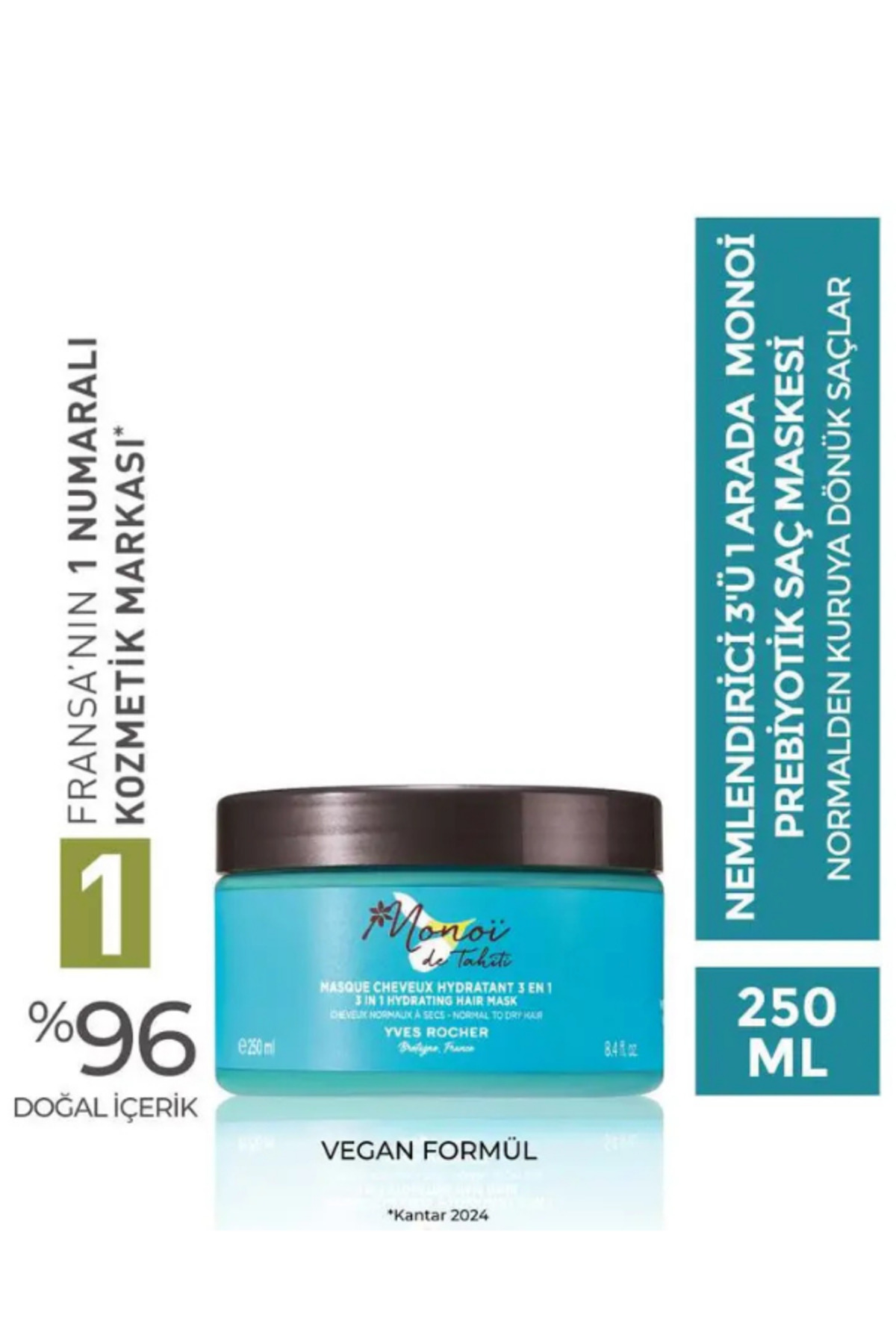 Monoi Tiare Hindistan Cevizi İçeren Nemlendirici Saç Bakım Maskesi 250 ml — SACMASK-YVES-BYD-34 — تصویر 2 از 4