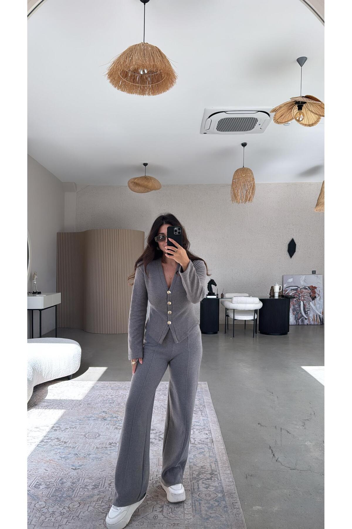 Buket Teke Vizon Selanik Triko ZR model Hırka Pantolon Takım