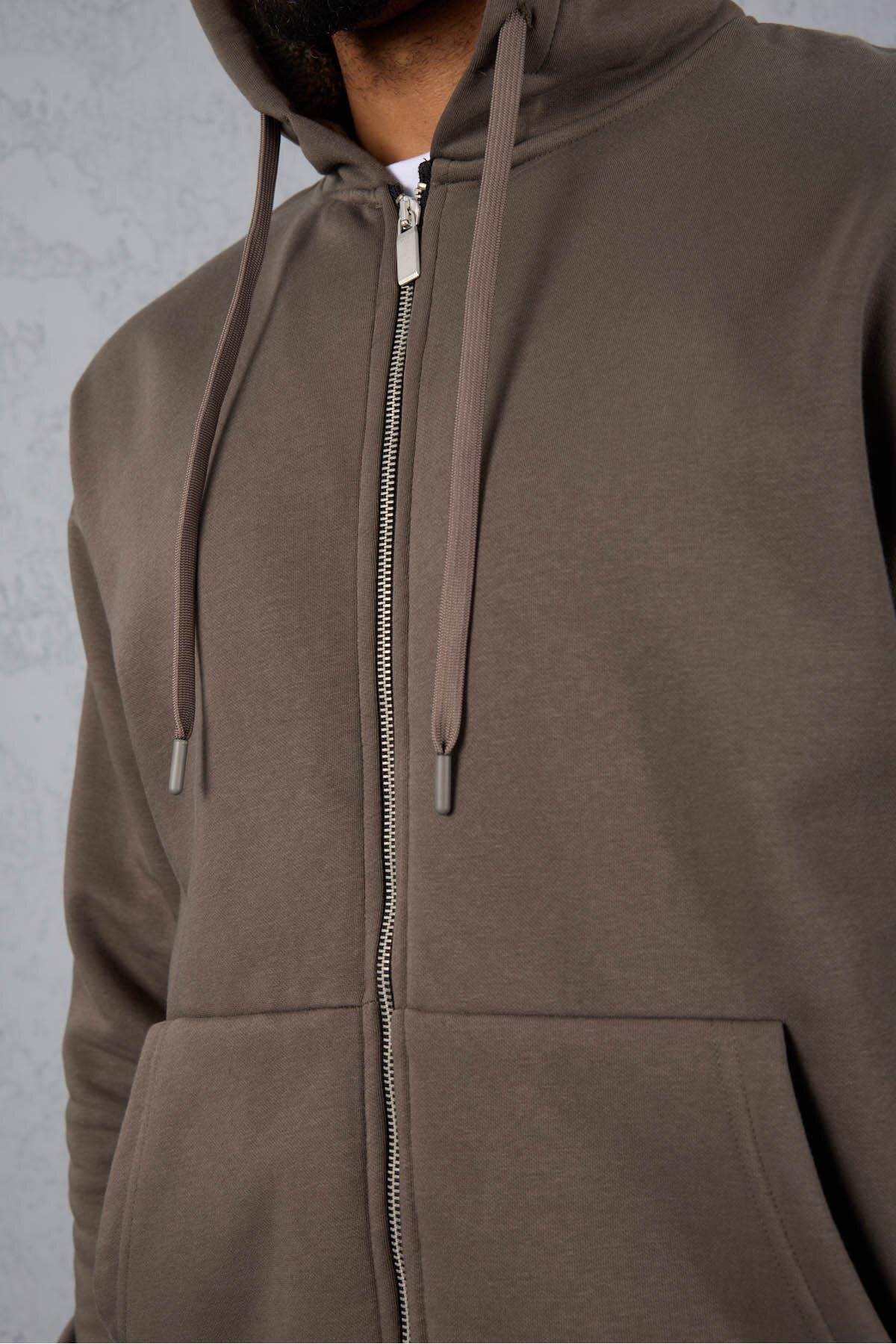 Valiberta İçi Peluş Üç İplik Kumaş Oversize Fermuarlı Kapüşonlu Sweatshirt - Kapari görsel 3