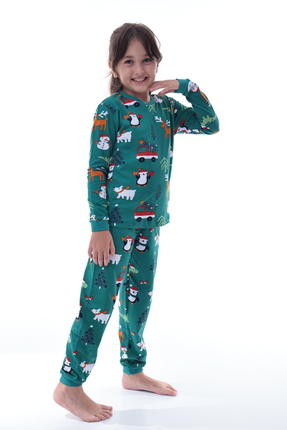 CQCQ Çocuk Kış Desenli Pamuklu Pijama Takımı Unisex – Rahat, Sıcak ve Eğlence...
