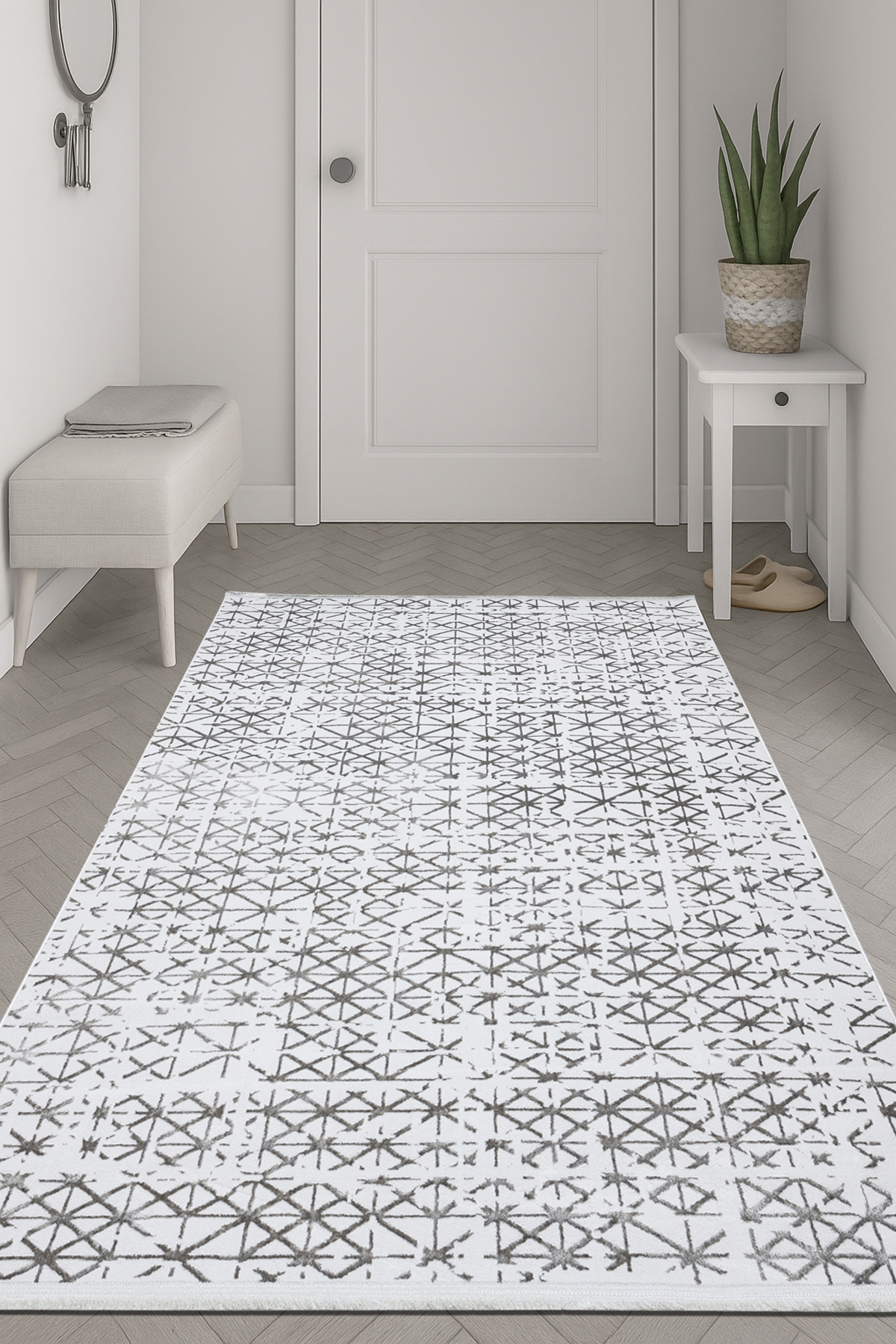 Classi C0012A Grey Woven Non-Slip Floor Fringed Living Room Kitchen Corridor Rug