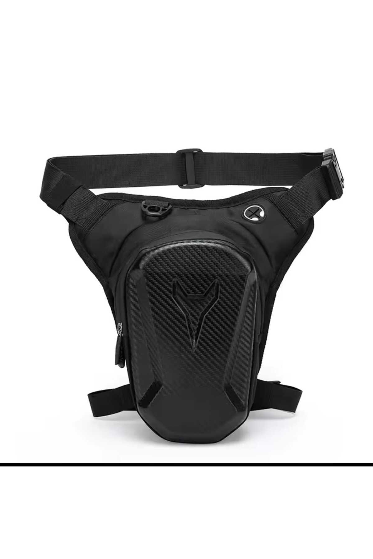 QUİCKPREP Erkek Siyah Karbon Desenli Motosiklet ve Outdoor Bel Çantası – Su Geçirmez Sert Korumalı Tasarım
