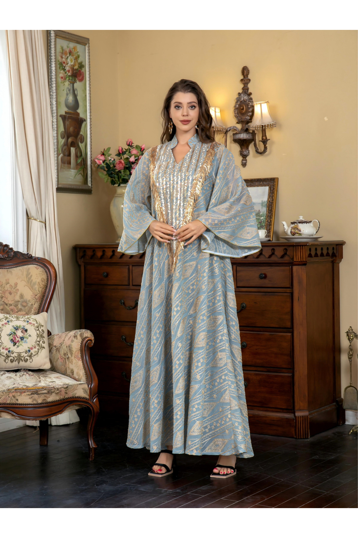 Take Two By Styli Tassel Sequined Embellished Detail Jalabiya