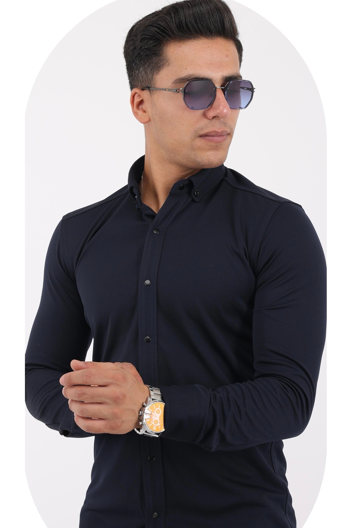 IRMAK COLLECTİON LACİVERT ÖRME DABIL GÖMLEK