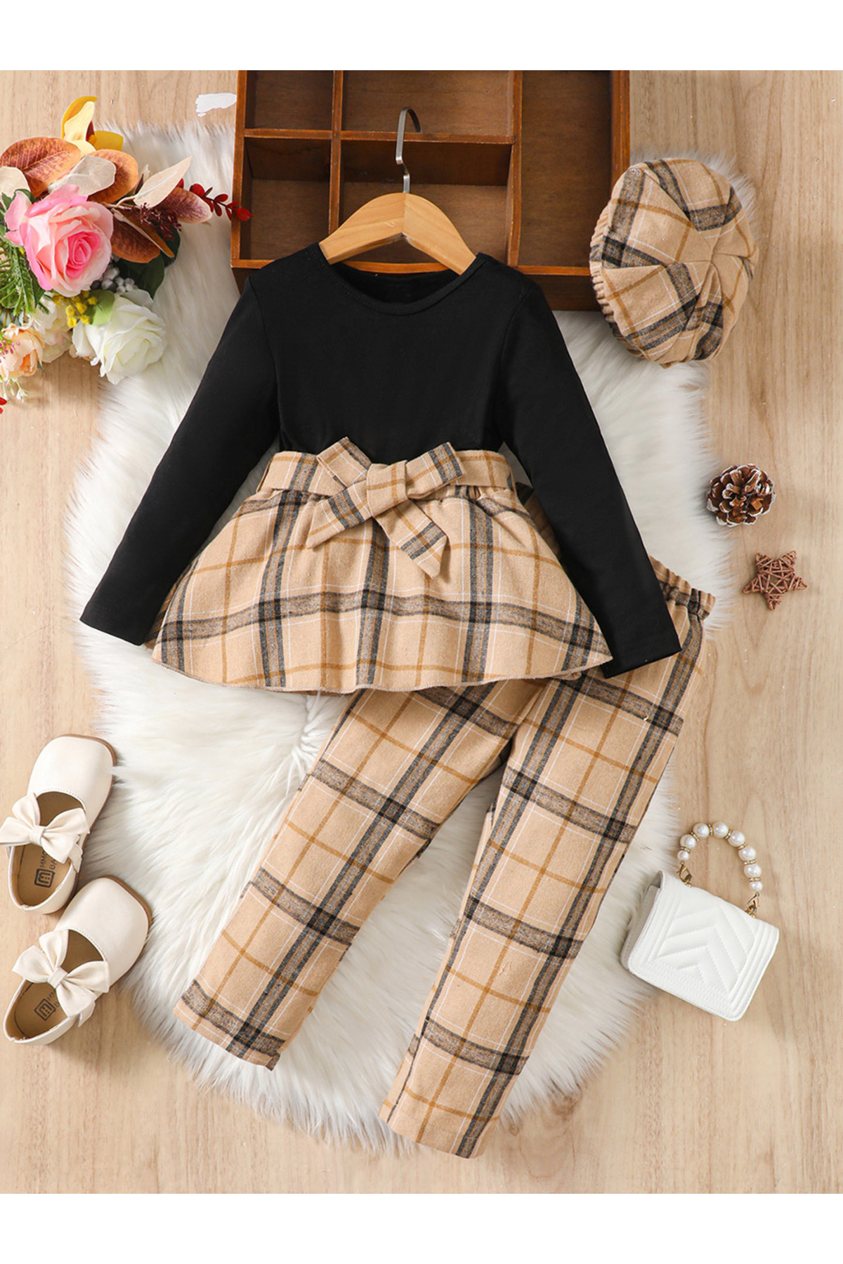 Take Two By Styli Girl's Contrast Print Bow Detail Top With Pants Set