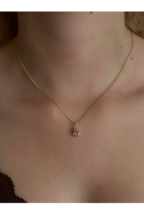 Elarie Jewels Pembe Damla Taş Detaylı Altın Kaplama Çelik Zarif Kadın Kolye
