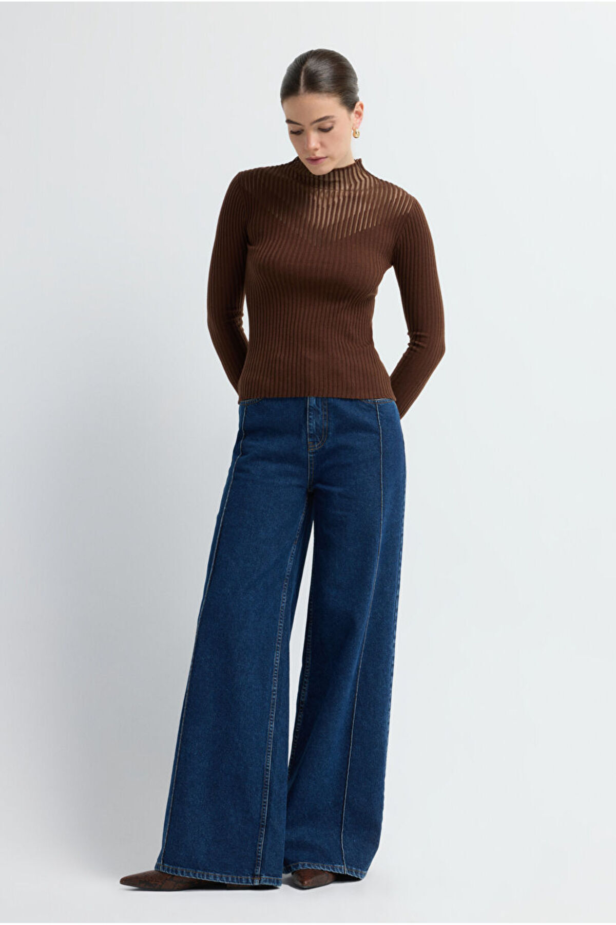 adL  Şeffaf Örgülü Triko Kazak - Görsel 3