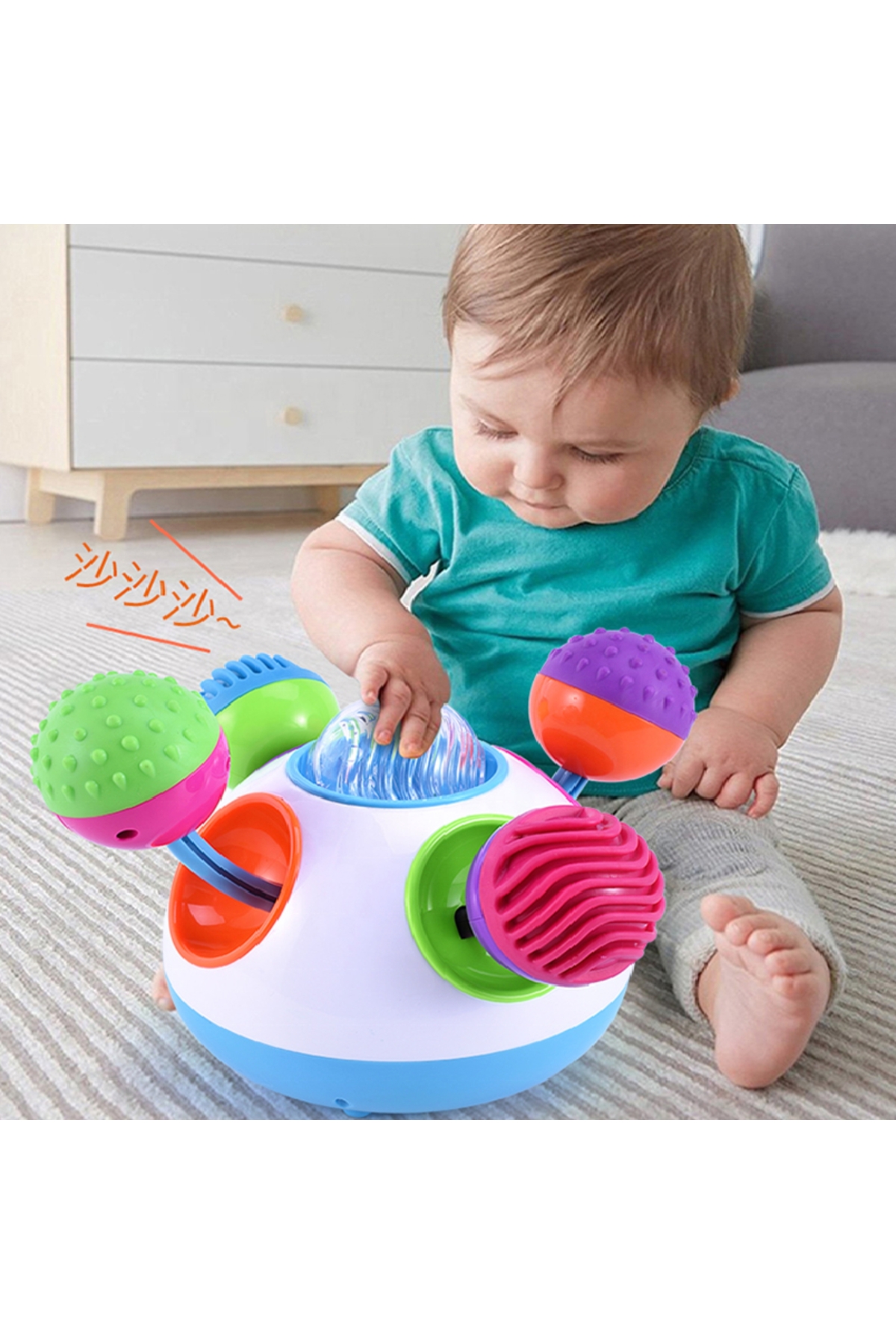 – اسباب‌بازی توپی حسی و آموزشی برای نوزاد با صدا