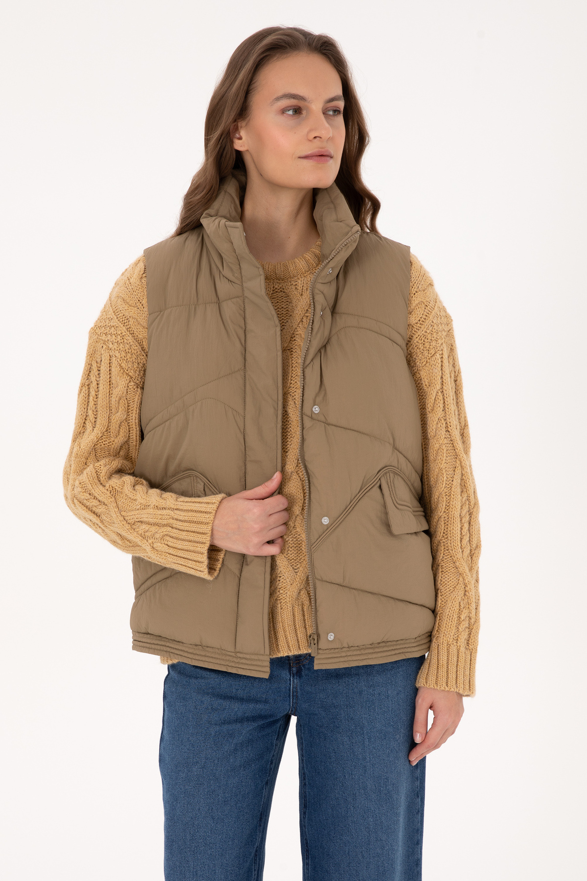 جلیقه خاکی روشن زنانه یو اس پولو کد :(50308091-VR183) U.S. Polo Assn.