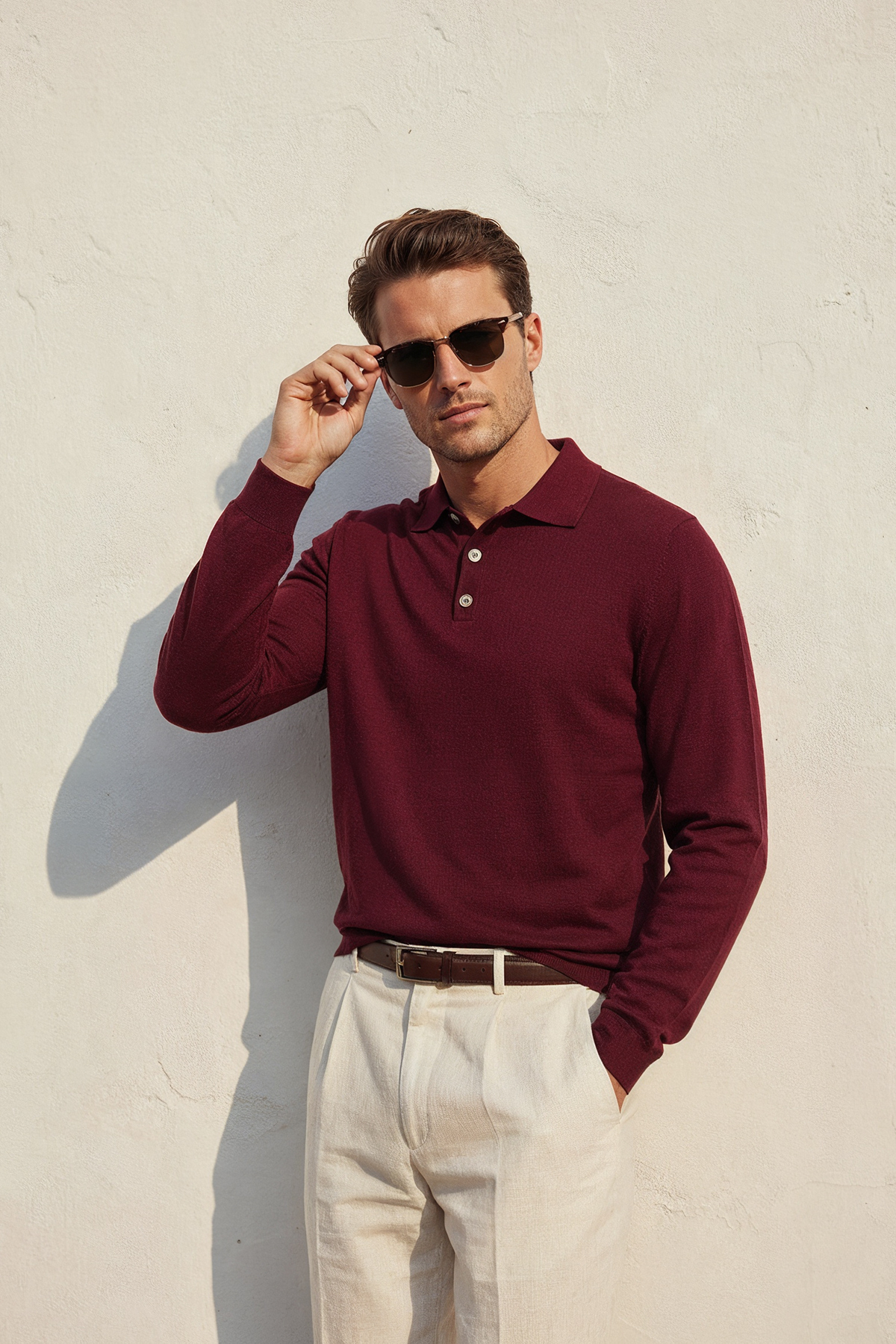 CHUBA  Erkek Polo Yaka Düğmeli Triko Kazak Bordo 26W2012 - Görsel 2