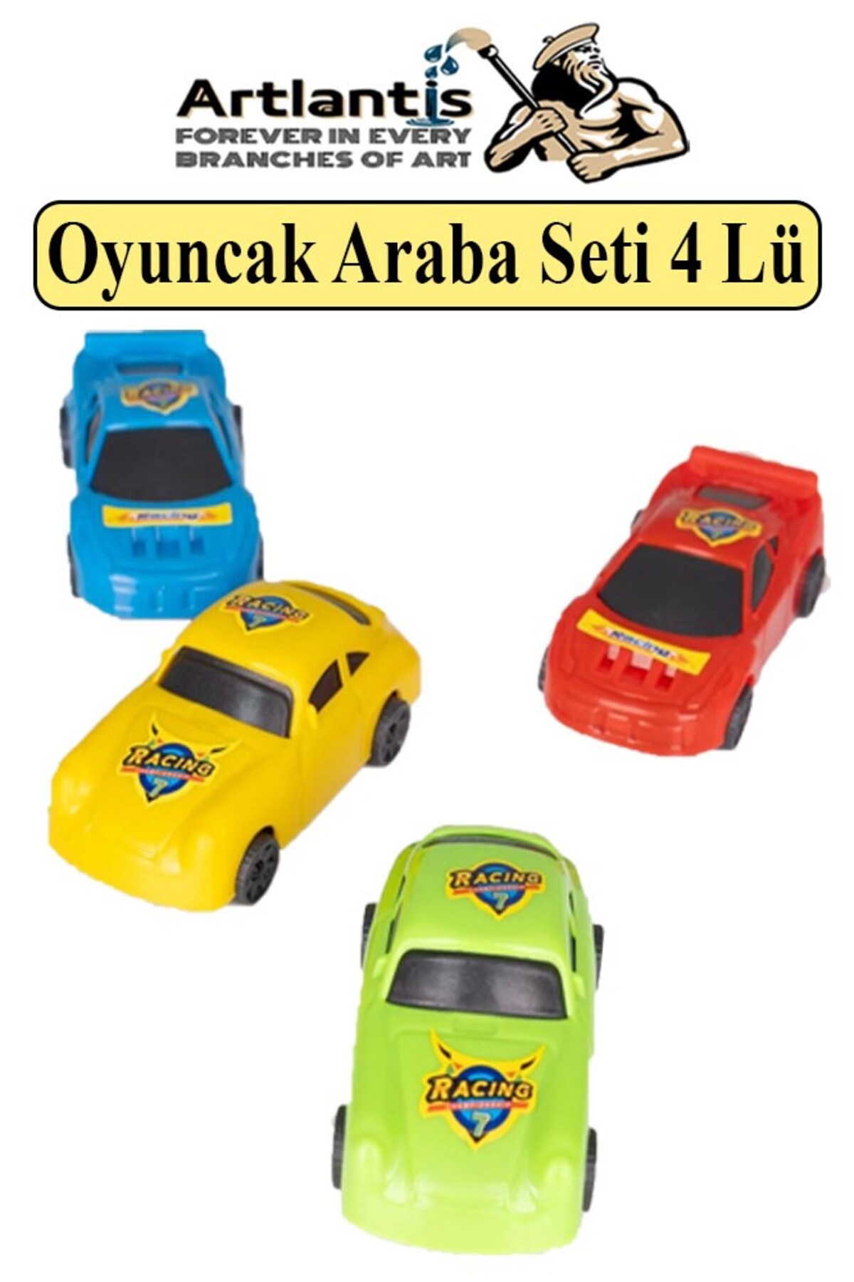 Artlantis 4 Lü Plastik Renkli Oyuncak Araba Seti Renkli Yarış