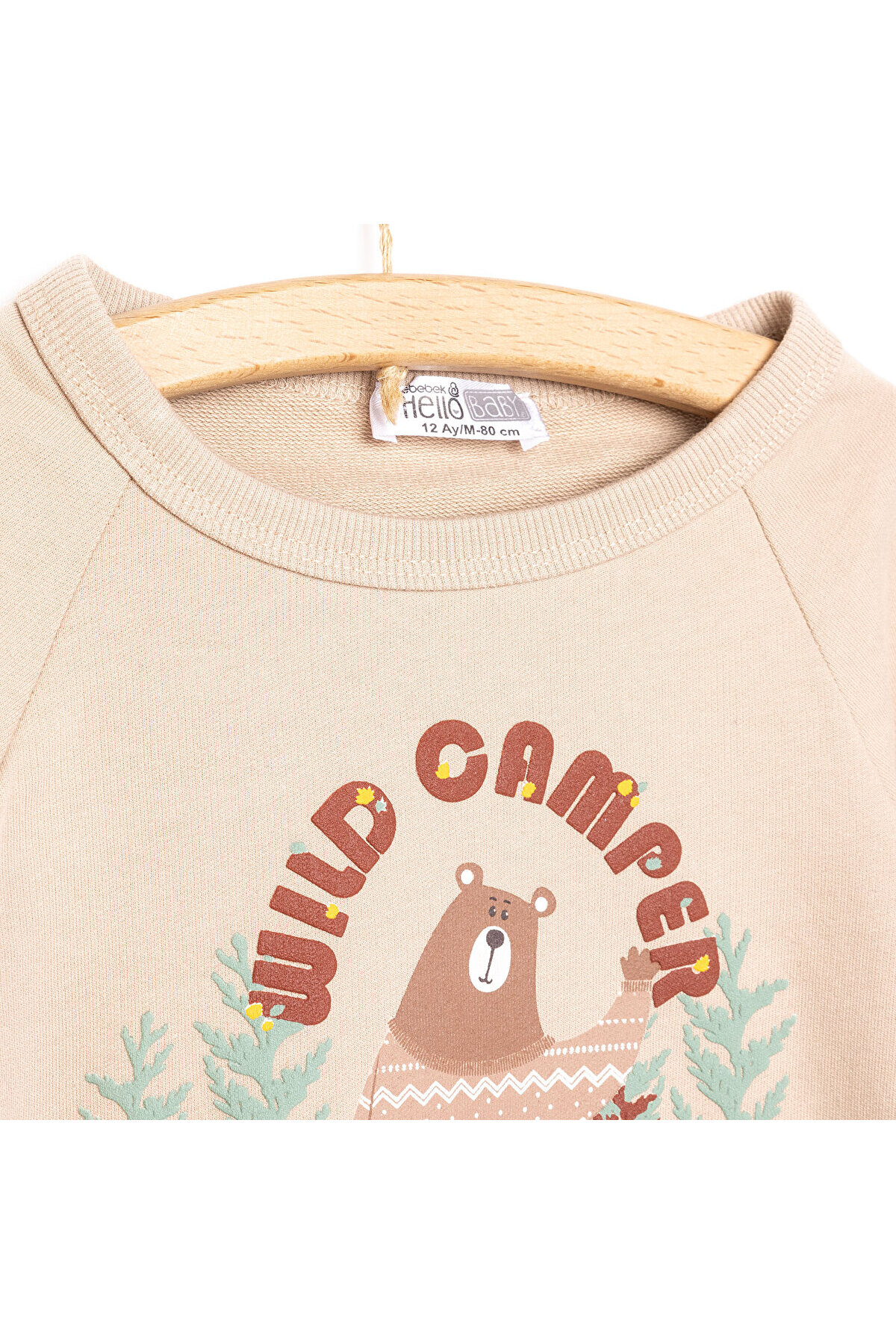 ebebek Hello Baby HelloBaby Erkek Bebek Sweatshirt Forest Camp Ayı Desenli Bisiklet Yaka Uzun Kol Kahverengi fotoğrafı 3 (önizleme)