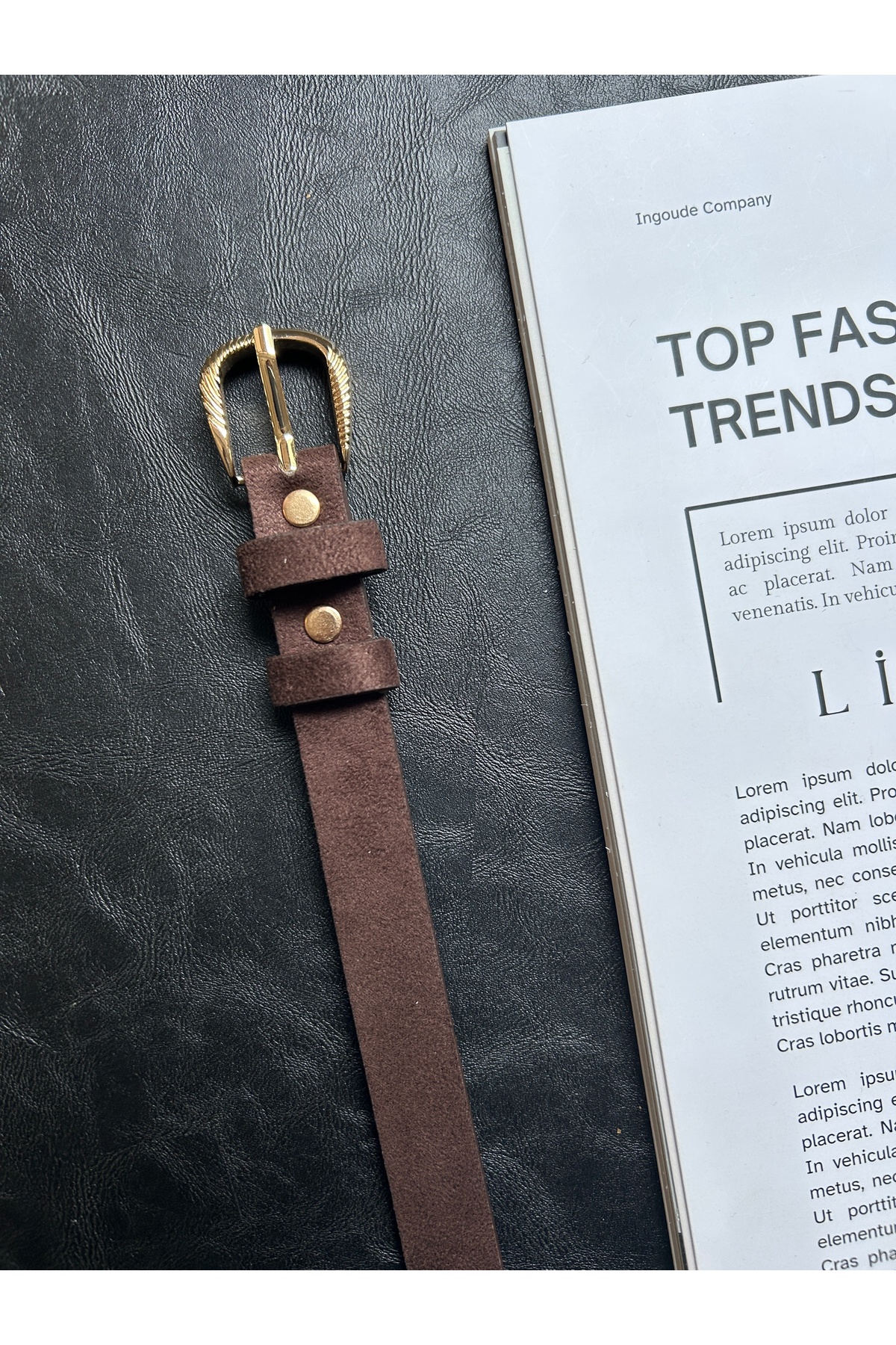 LİA KEMER  Fact Çİzgili Halka Desenli Süet Kadın Gold Tokalı Kemer Ceket Kemeri Elbise Kemeri Pantolon Kemeri - Görsel 3