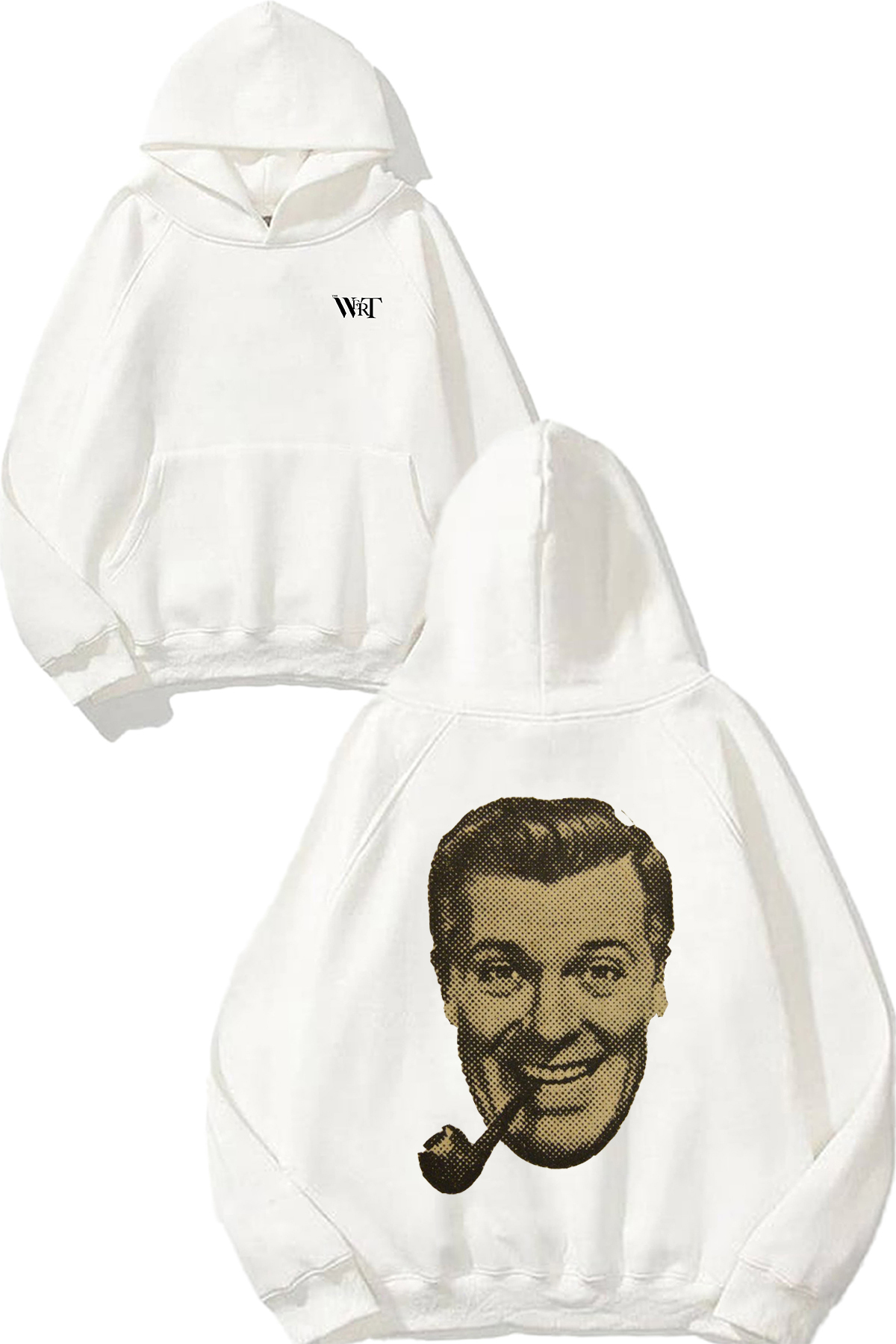 THEWERT J.R. Bob Dobbs Design Back Printed White Hooded Sweatshirt