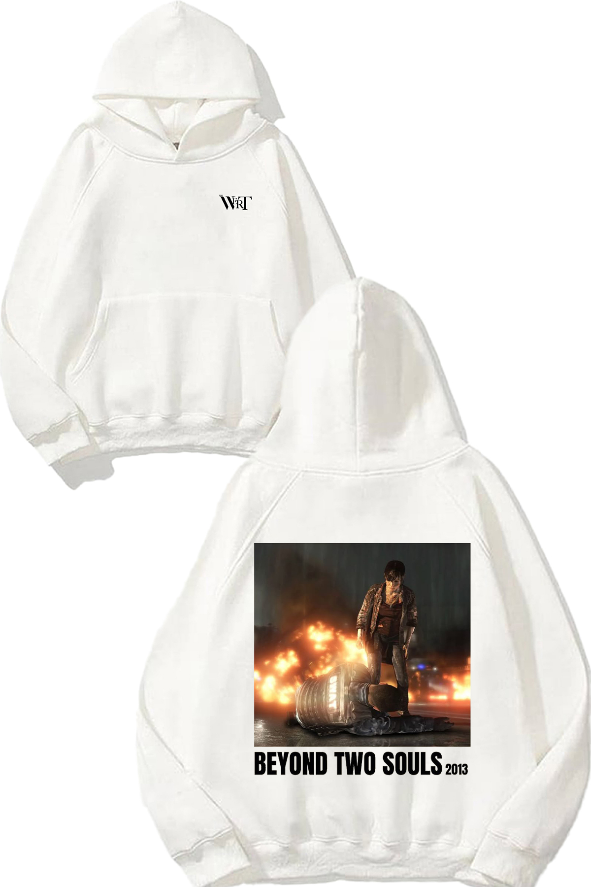 THEWERT Beyond Two Souls Design Back Printed White Hooded Sweatshirt