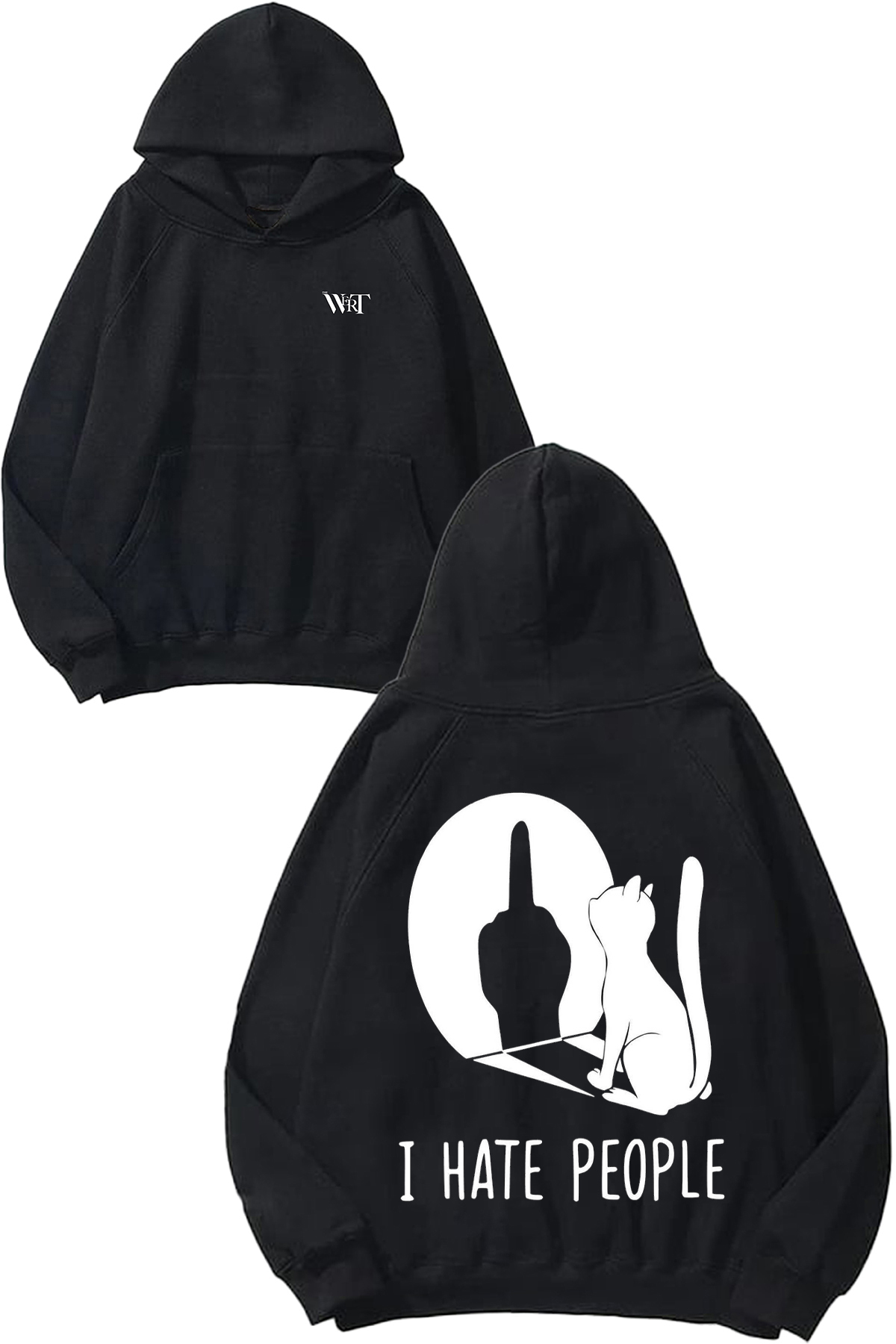 THEWERT I Hate People Black Cat Design Backpack Printed Black Hooded Sweatshirt