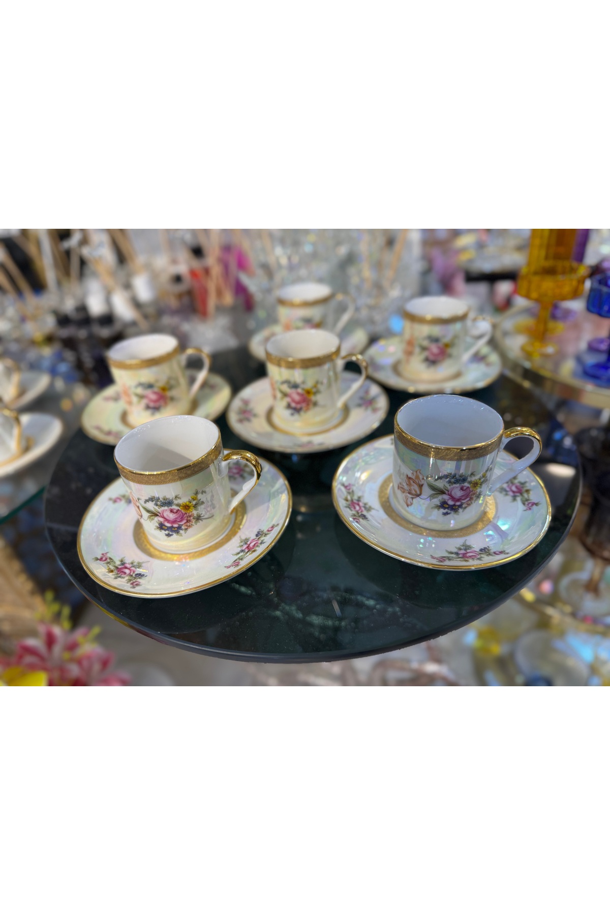 hediye ESTERHOMEDECOR 6 Kişilik sedefli porselen kahve fincan takımı ...