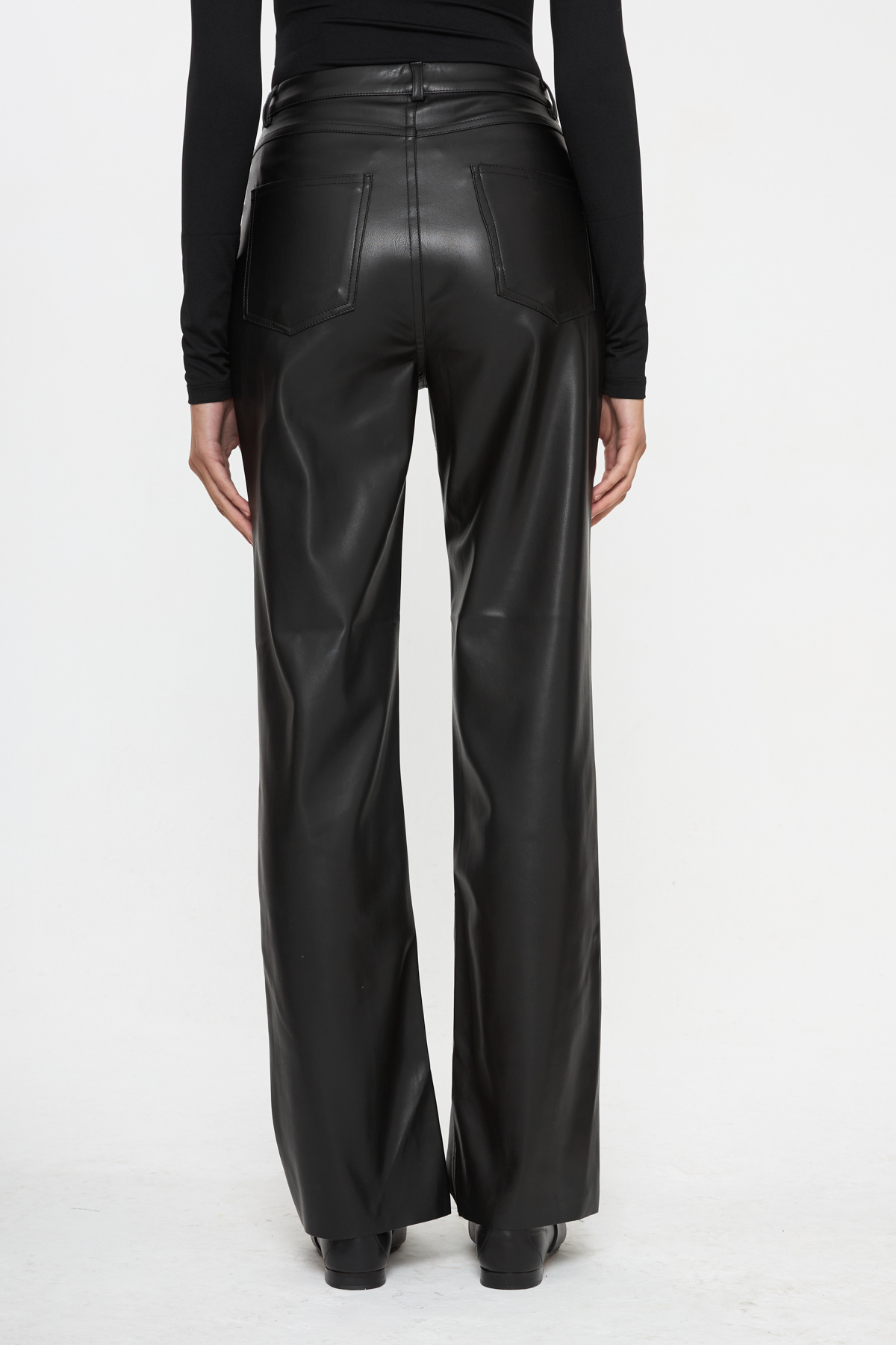 Tt Line  Yüksek Bel Düz Paça Suni Deri Pantolon - Görsel 6