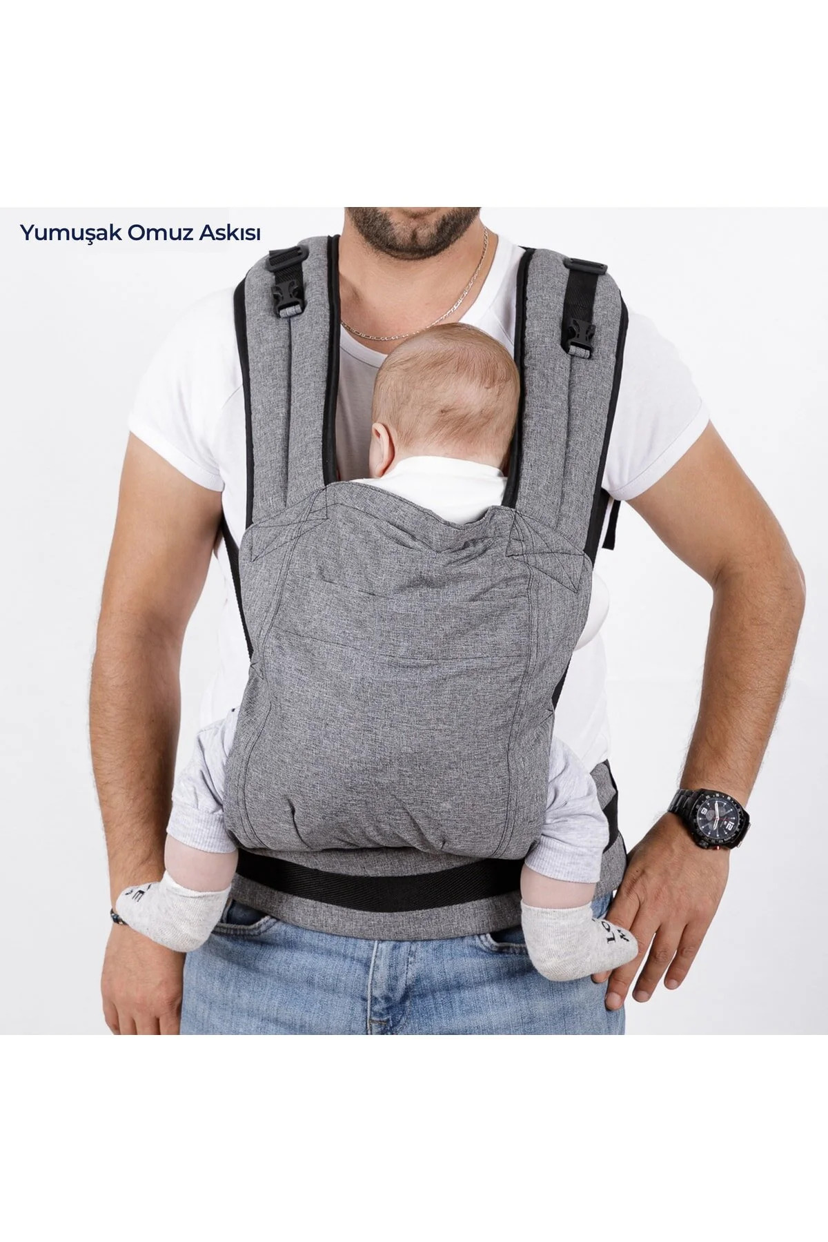 AHFAM “siyah Renk “ergonomik Bebek Kanguru Kademeli Ayarlanabilir Anakucağı fotoğrafı 5 (önizleme)