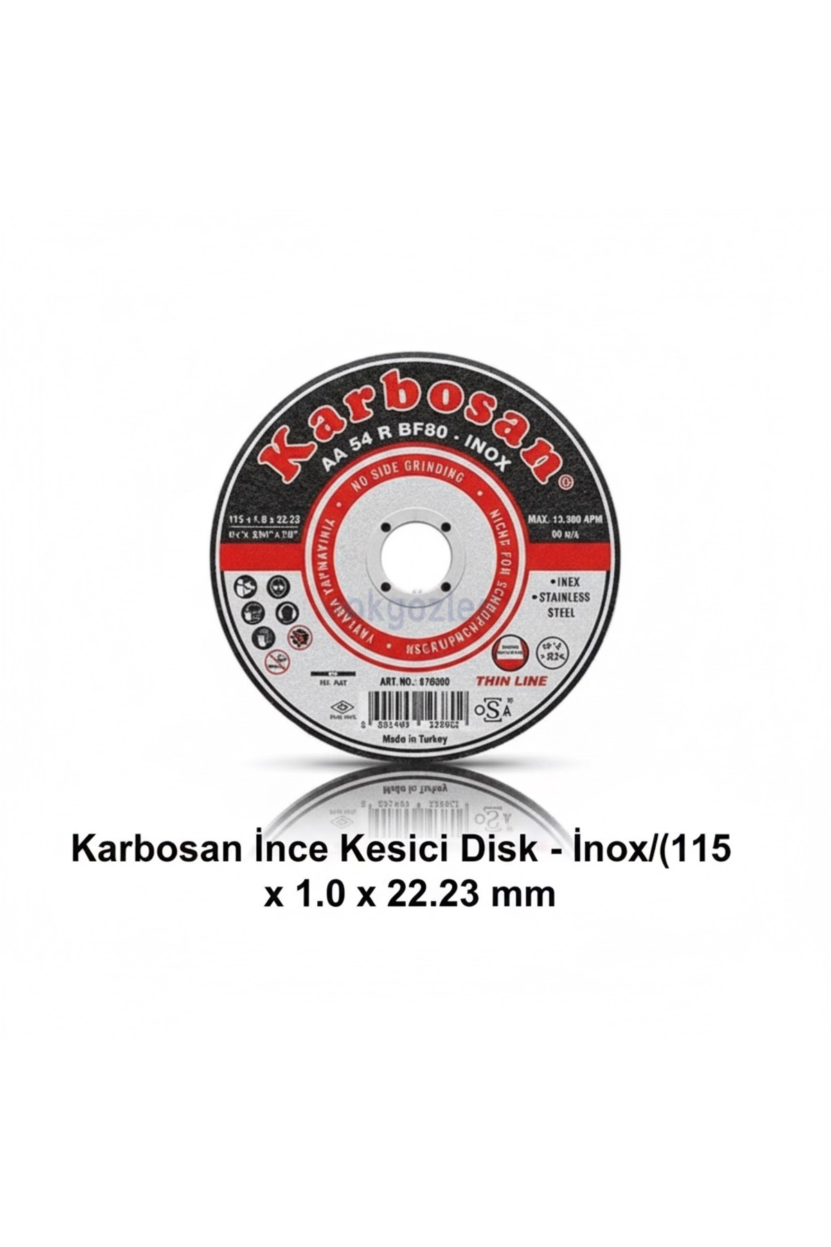 NO BRAND Karbosan İnce Kesici Disk (Thin Line) - İnox/Paslanmaz Çelik Kesme Taşı (115 x 1.0 x 22.23 mm)