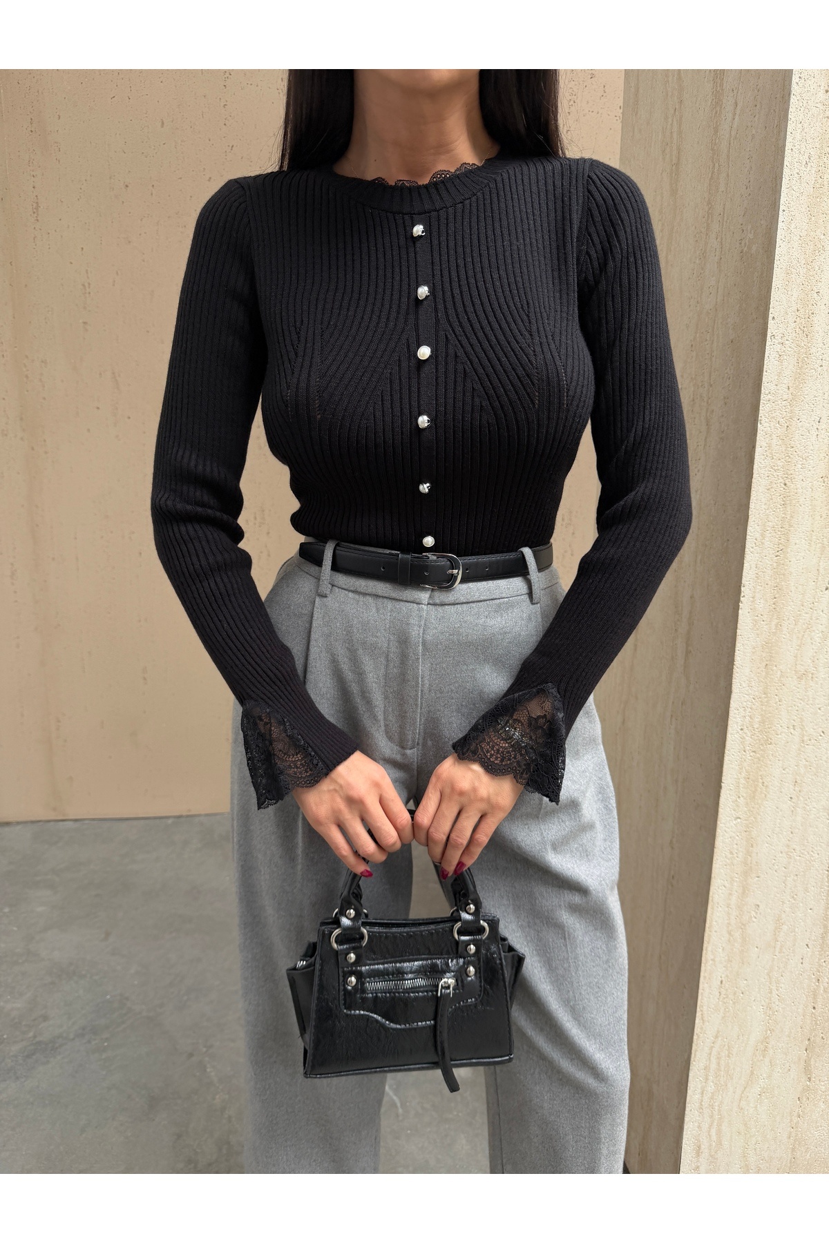 kenza'a Трикотажний светр з тюлем і ґудзиками