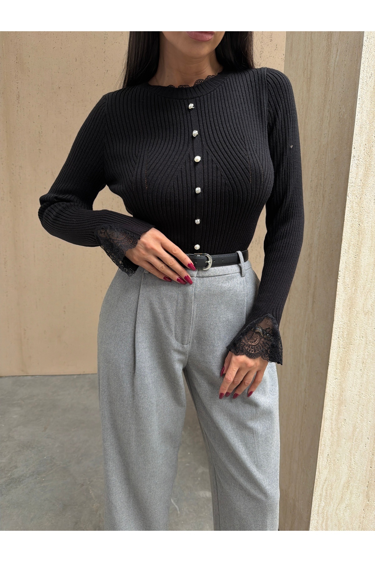 kenza'a Трикотажний светр з тюлем і ґудзиками