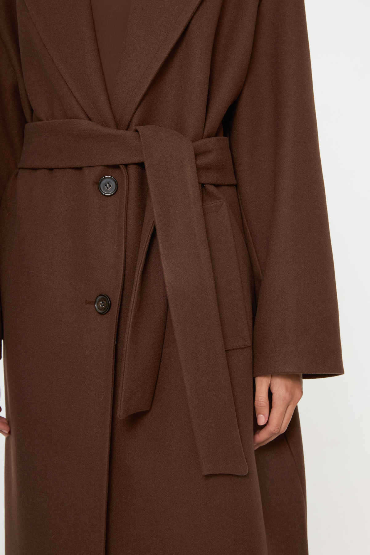 Tt Line Kuşaklı Oversize Kaşe Palto Kahve görsel 8