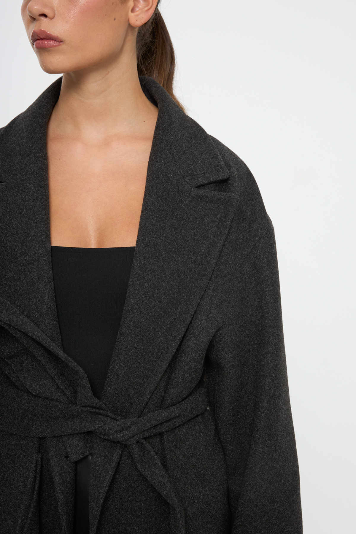 Tt Line  Kuşaklı Oversize Kaşe Palto - Görsel 4