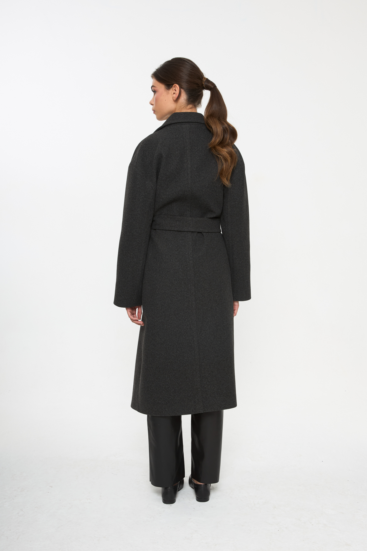 Tt Line  Kuşaklı Oversize Kaşe Palto - Görsel 8