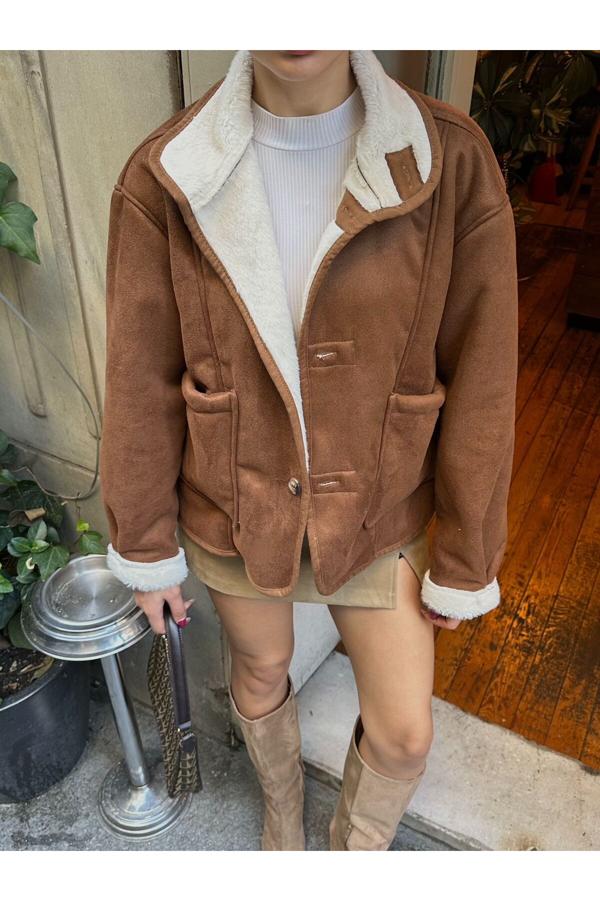 ZTO  KADIN GENİŞ KESİM SÜET MONT - Görsel 6