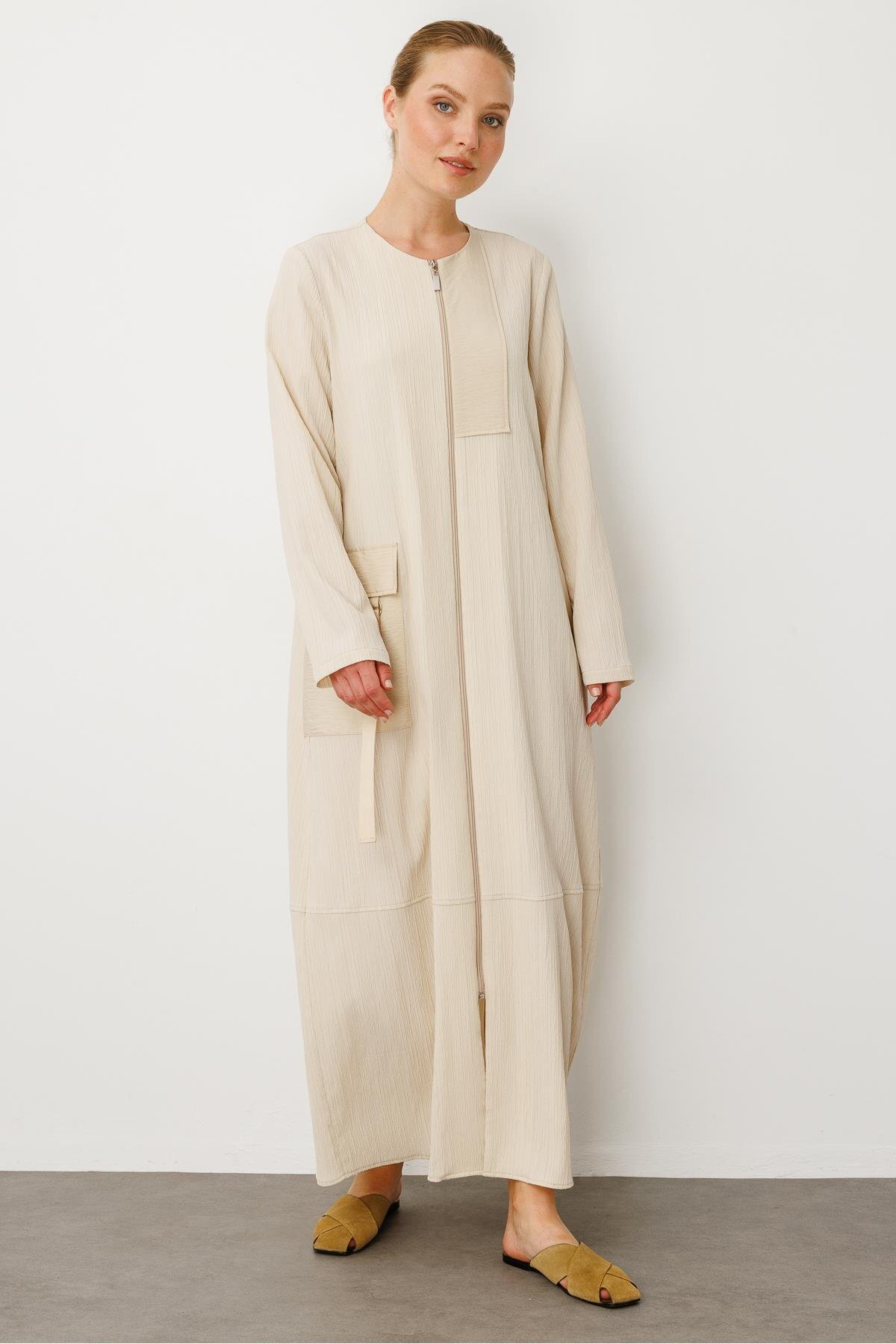 Micca Poly - Cupra Garni Detaylı Spor Zamansız Ferace Kap-Bej