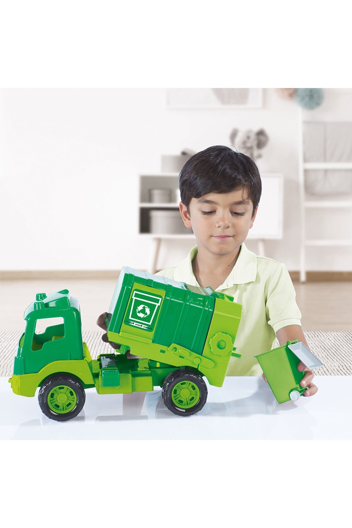 BAMTEBİ Sürtmeli Büyük Boy Geri Dönüşüm Aracı Ve Çöp Kamyonu Yeşil Çevre Temizlik Kamyon Pencereli