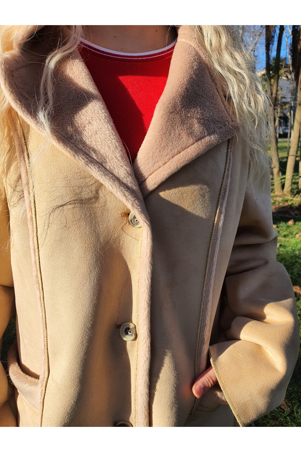 for example  Osmanlı Hanedan Modası Çok Yüksek Kalitede Krem Renk Kürklü Nubuk Deri Kadın Palto - Görsel 2