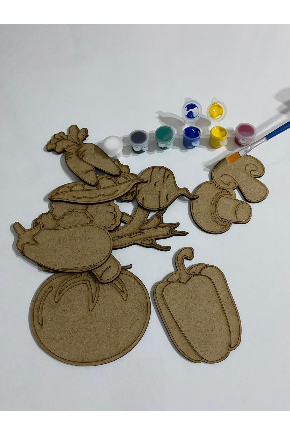 MODAT Ahşap Kendin Yap Sebzeler Boyama Seti Eğitici Montessori Çocuk Gelişim Oyuncağı