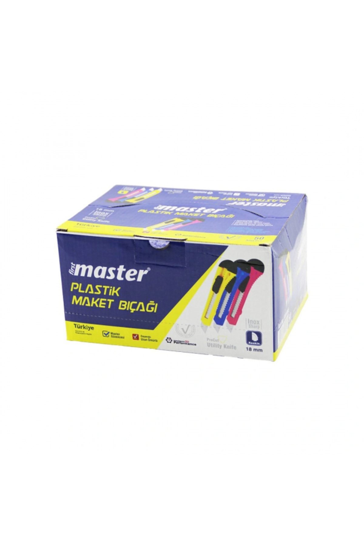 SELFBUYSELL 50 ADET FALÇATA MAKET BIÇAK PLASTİK 18MM OTOMATİK KİLİT - AYARLANABİLİR KLİPS FM-1006 (5324)