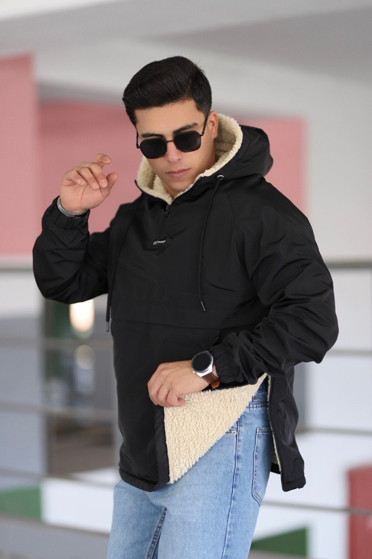 İng drop Чоловічий дощовик з хутряною підкладкою, чорний