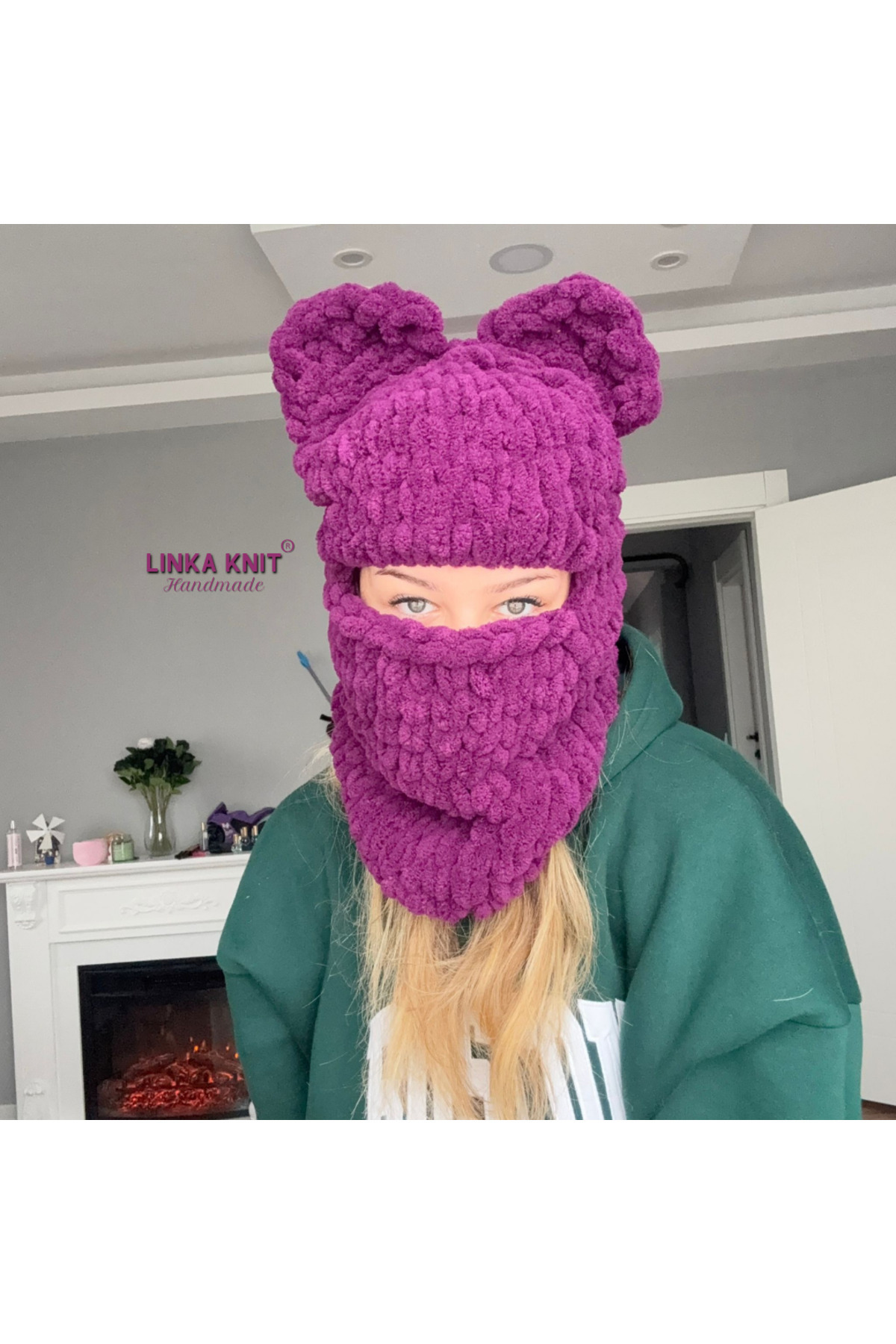 Linka Knit El Yapımı Ayıcık Balaclava, Kar Maskesi Balaclava, Günlük Kasksız Kullanım Kar Maskesi