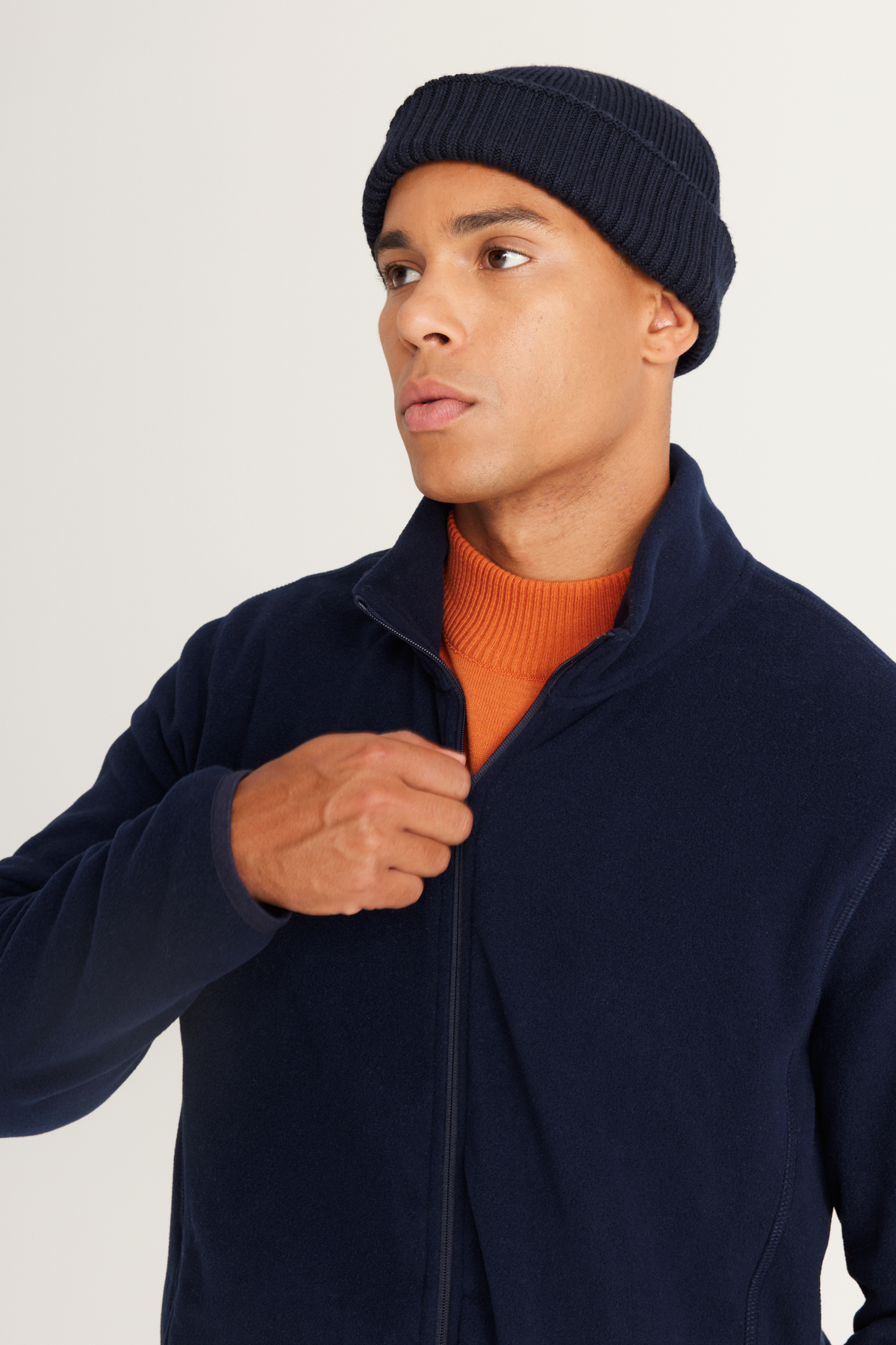 AC&Co / Altınyıldız Classics  Lacivert Anti-pilling Tüylenme Yapmayan Standart Fit Dik Bato Yaka Sweatshirt Polar Ceket - Görsel 2