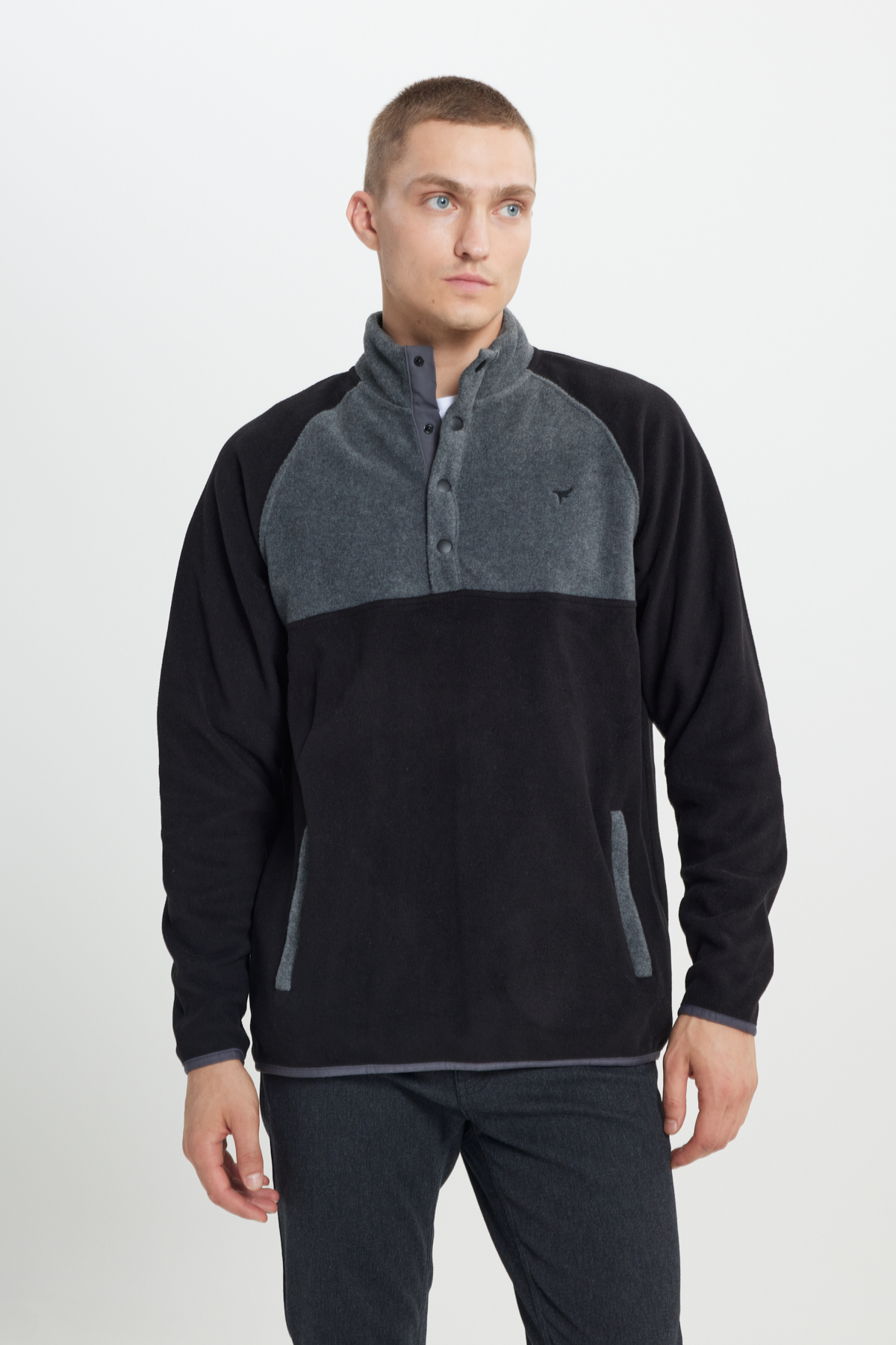 AC&Co / Altınyıldız Classics Siyah-açık Melanj Standart Fit Normal Kesim Dik Bato Yaka Desenli Polar Sweatshirt görsel 2