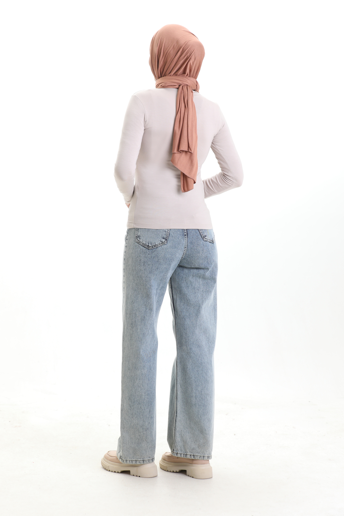 Kadın Likralı Basic Uzun Kollu Body - Taş